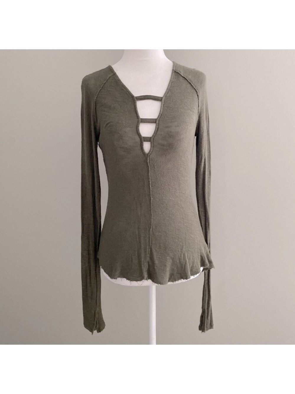 NWOT Free people gauzy khaki green top